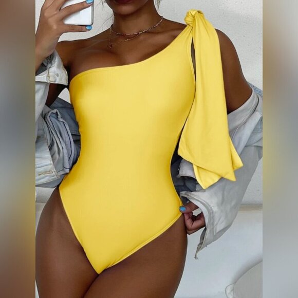 Yellow One-Shoulder Swimsuit - Picture 1 of 3